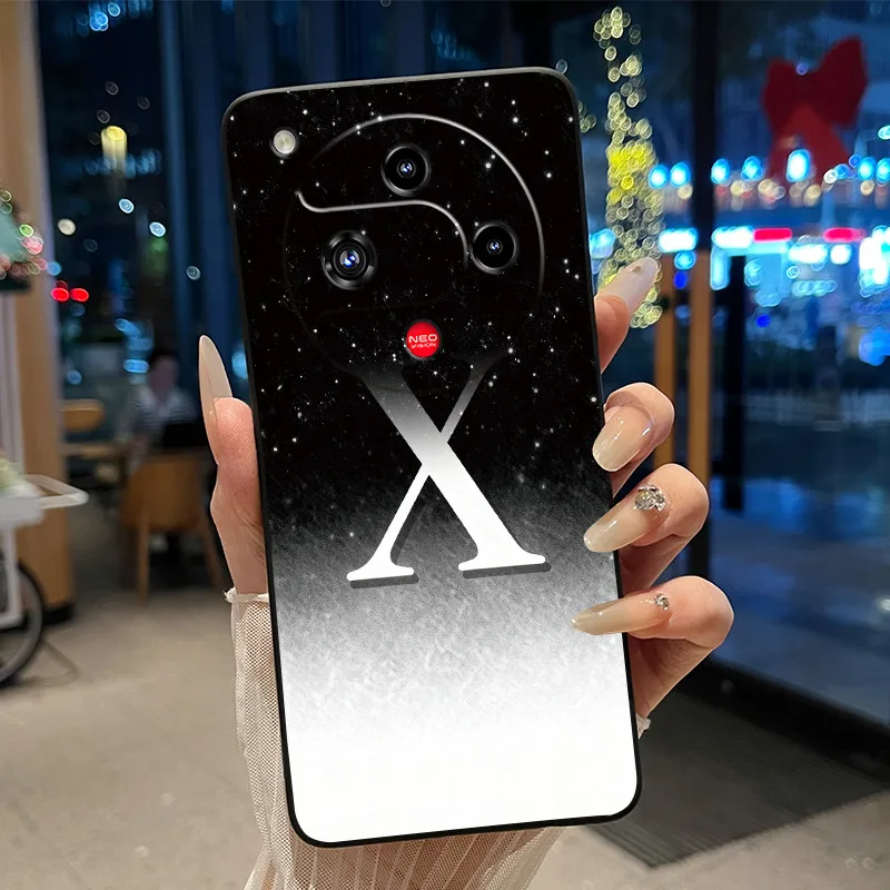 Elegant Anti-Scratch Black Phone Case with A-Z Initial Letter Design