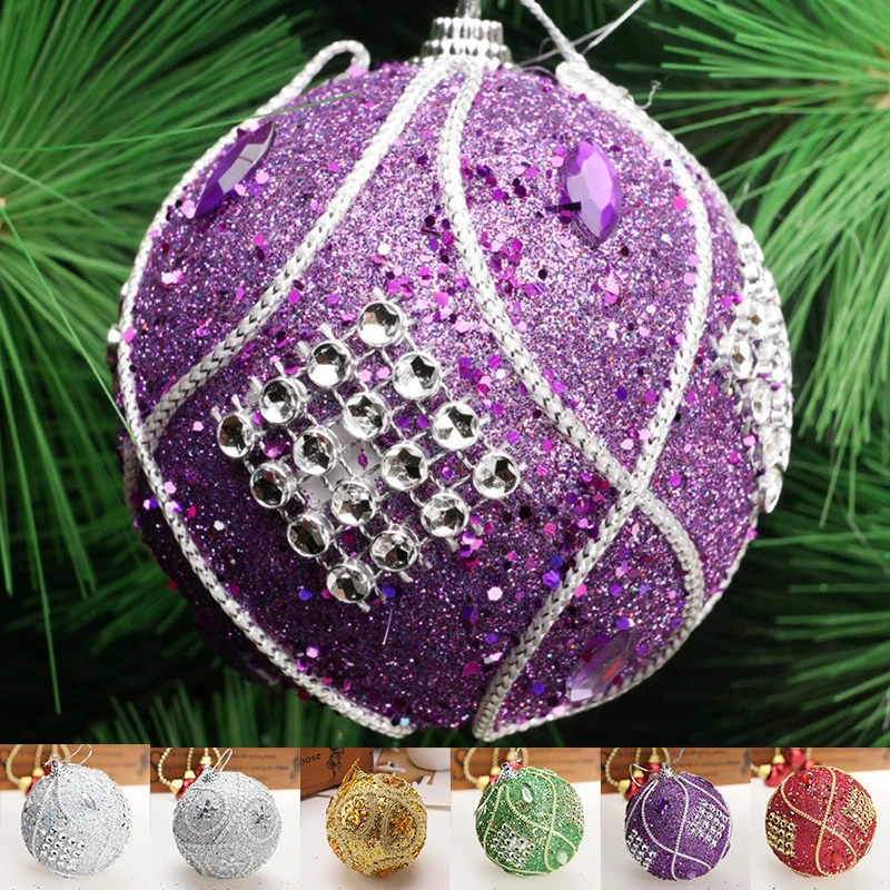 

8cm Christmas Foam Ball with Rhinestone Sequins Pearl Home Xmas Tree Colored Balls Pendant Party Mall Hanging Ornament