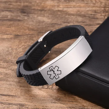 Braccialetti identificativi con incisione personalizzata per uomo donna, cinturino Casual in Silicone con etichetta con Logo medico in acciaio inossidabile, lunghezza regolabile