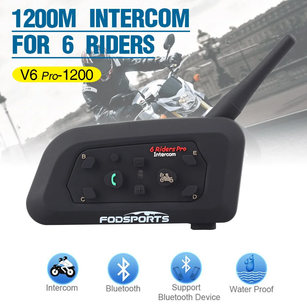 V6 Bluetooth 1200M Motorcycle Bikes Helmet Intercom Headset Parts For 6 Riders 