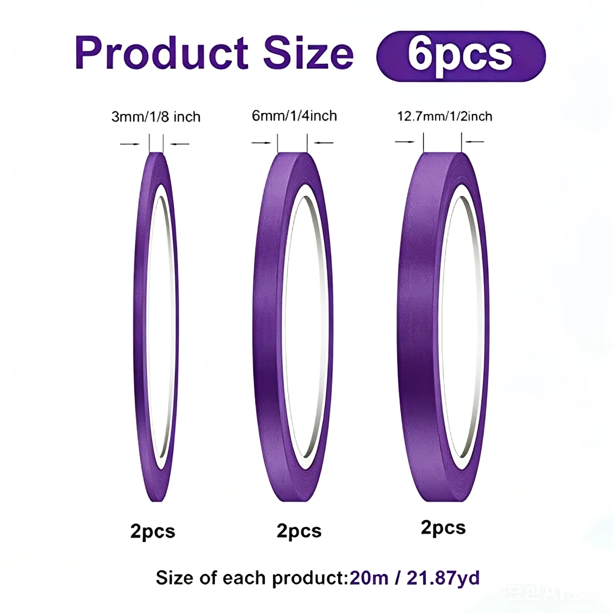 3mm-13MM 보라색 공예 마스킹 테이프, 20m 길이의 종이 접착 테이프, 페인팅, 스케치, 의류 마킹, DIY 아트 장