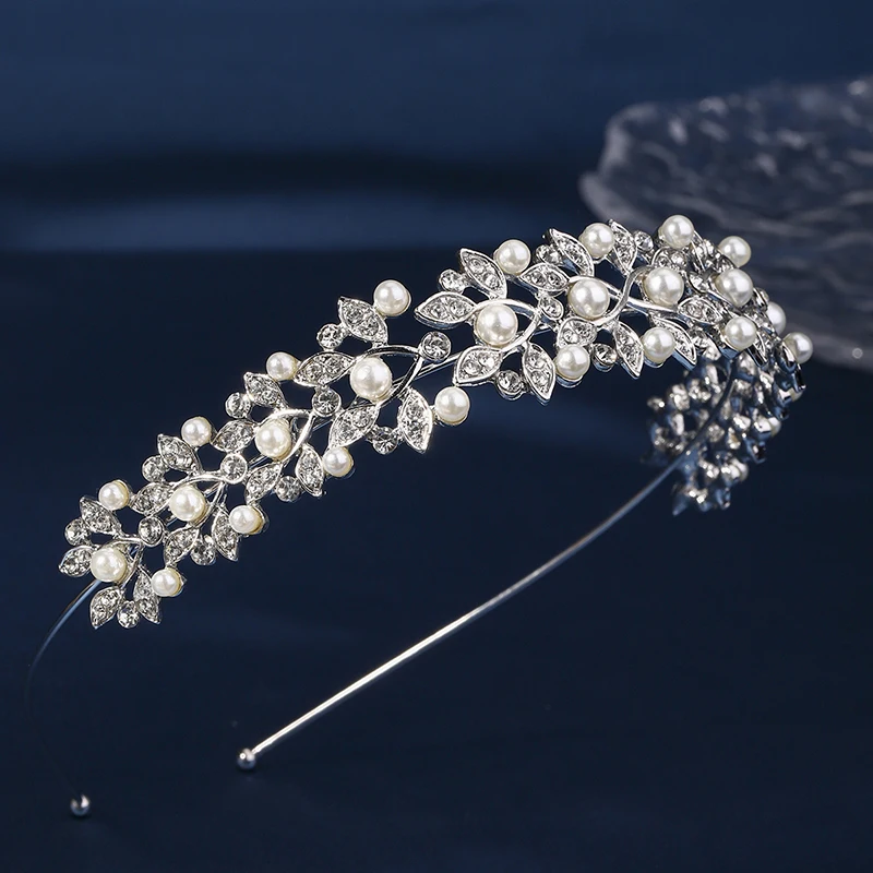 Hair Accessories Bridal Hair Accessories Silver Rhinestone Hair Crown with Ivory Pearl Vintage Crystal Bridal Wedding Tiara Bride Headpiece Crowns