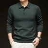 Men's Autumn Winter Lapel Wool Knitted Sweater Long-Sleeved Solid Color Thickened Polo Shirt Bottoming Layering Top 5