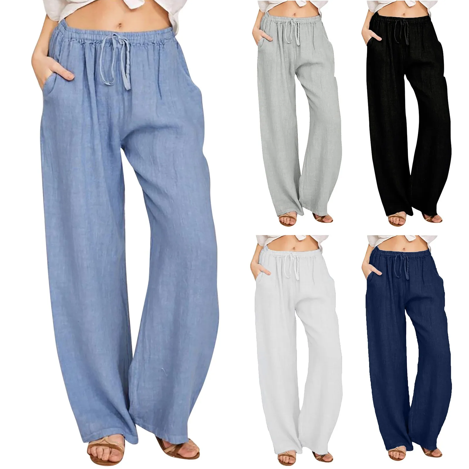 

Women Solid Color Wide Leg Pants Streetwear Ladies 2023 Summer Thin High Waist Casual Loose Fit Trousers 2024 Summer Leisure Fit