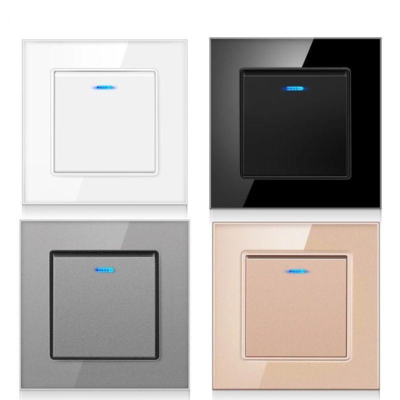 LuxuryCrystalTemperedGlassPanel1Gang2WayLightSwitchOnOff