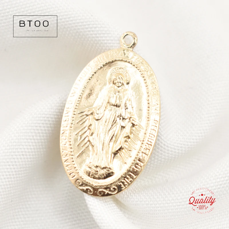 14K Gold Filled Our Lady of Guadalupe Virgin Mary Round Circle Charm Virgin Mary Circle Charm Religious Charm Catholic Jesus