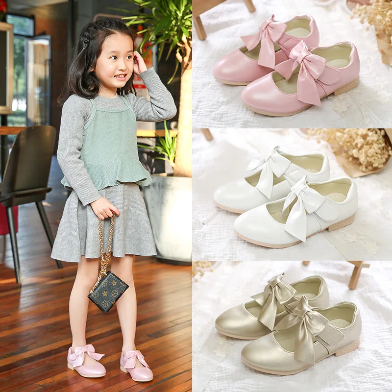 Leather Shoes Girls Shoes Girls Flats Girls' Leather Shoes Spring and Autumn Girl Children's Shoes Flat soled Student Pink Princess Leather