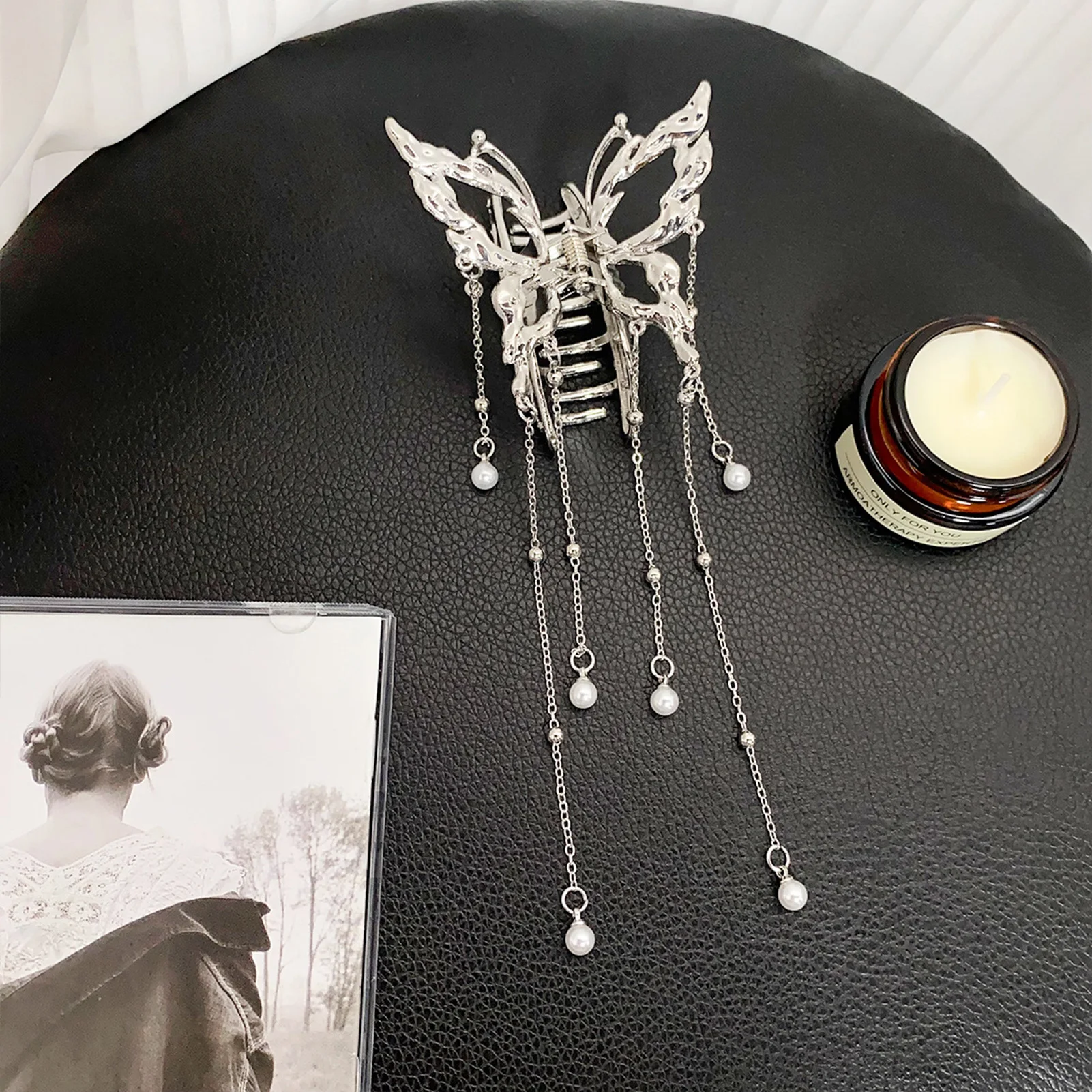 Elegant Gradient Butterfly Hair Claw with Pearl Tassel
