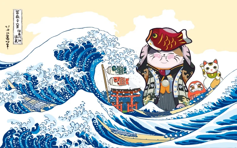 cozinha sushi restaurante onda ukiyo-e papel de