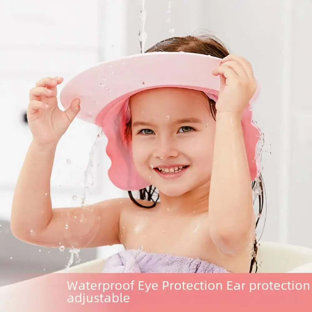 Shampoo Ear Cover Adjustable Kids Shower Cap Waterproof Baby Bathing Cap Soft Silicone Infant Bath Protection Safe Comfortable