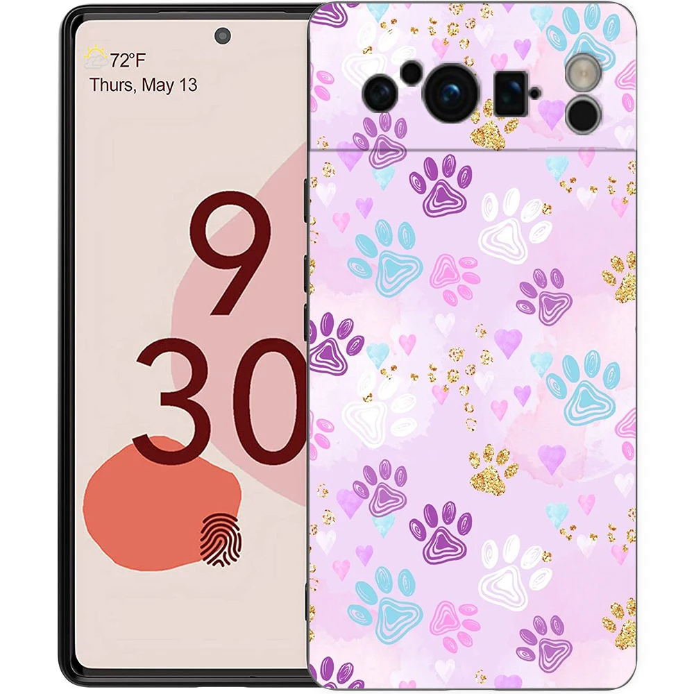 Black Soft Shell Phone Case with Cute Dog Paw Print Design