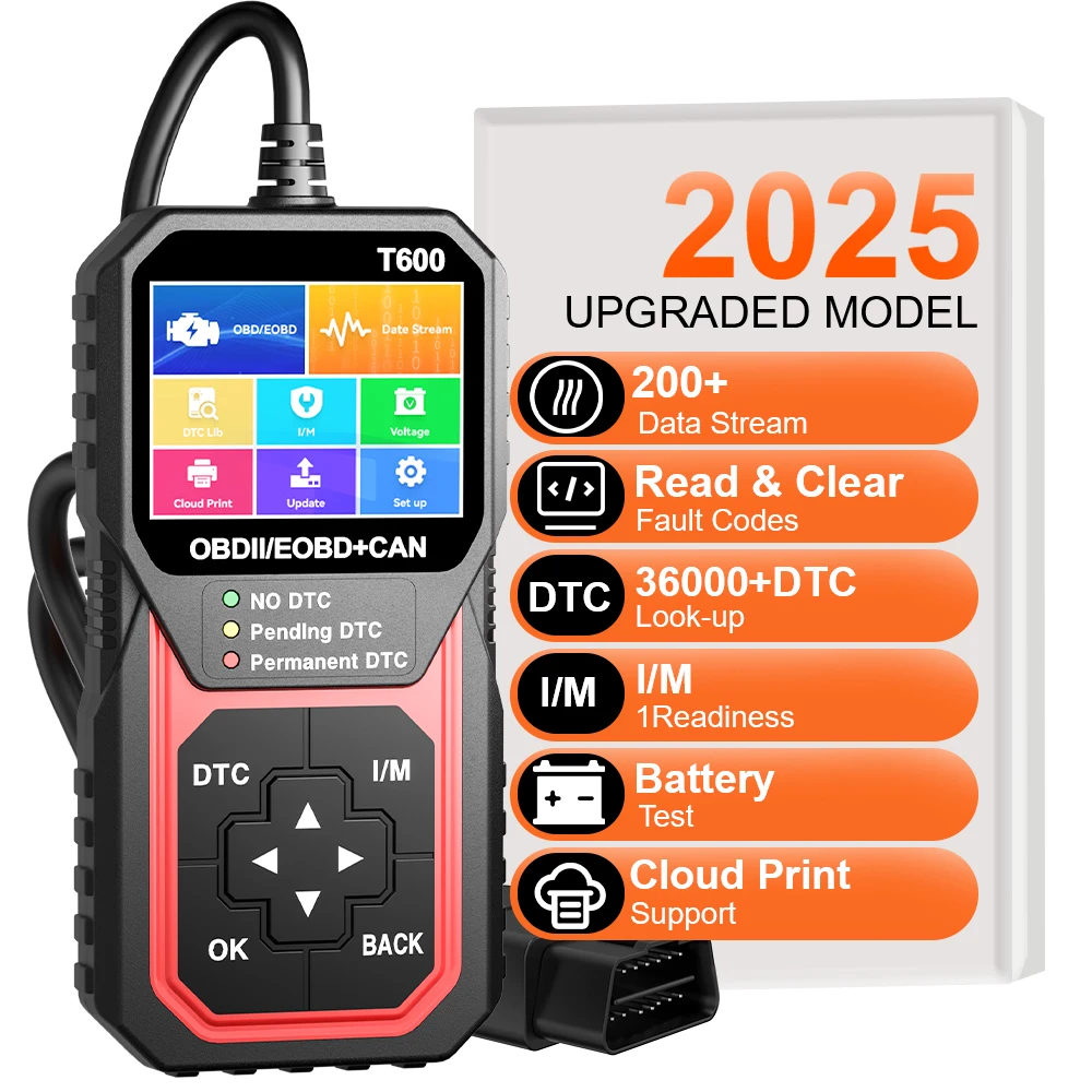 Support Cloud Print Oxygen Sensor Test Code Reader Car Diagnostic Tool Automotive DTC Lookup Professional OBD2 Scanner T600 6