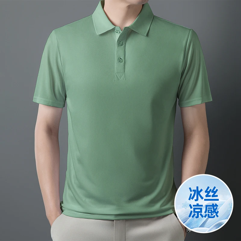 Summer Ice Silk Short Sleeve Polo Shirt Men's Solid Patchwork Lapel Button Fashion Simple Casual Button Slim Versatile Top 2024