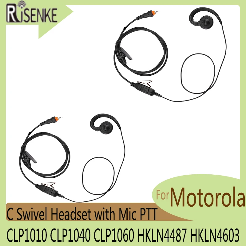 Swivel Headset with Mic PTT Earpiece, for Motorola CLP1010 CLP1040 CLP1060 HKLN4487 HKLN4603 Walkie Talkie, 2 Way Radio, 2 Pcs