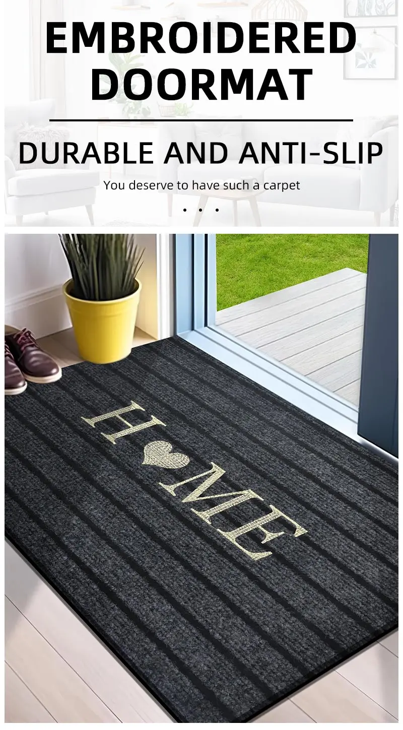 Striped Door Mat - Machine Washable Soft Absorbent Floor Carpet for Bathroom Entrance