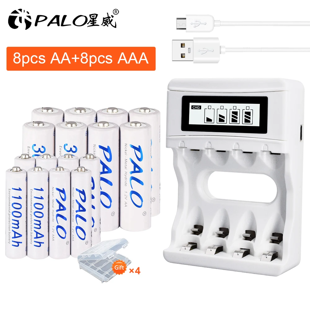 

PALO 1.2V AA AAA NiCd NiMh Rechargeable Battery+4 Slots Fast Smart Intelligent LED Display Quick Charger