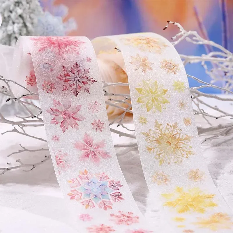 1Roll 2M  Roll  Snow Falls Silent Glitter Handbook PET Tape Material Collage Bottom Package Adhesives Scrapbook 50mm*2m 3