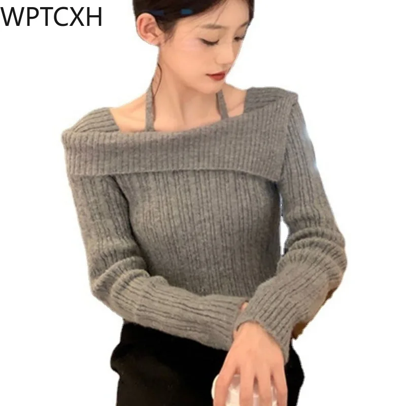 

Chic Knitted Halter Off-Shoulder Women Sweaters Long Sleeve Pullover Soft Sweater All-match Fashion Jersey Tops Autumn Winter