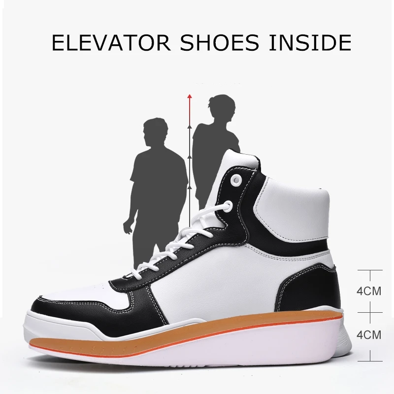 

8cm Elevator Shoes Men Casual Shoes Leather Height Increase Mens Trendy Comfy Outdoor Casual Shoes High Top Man Designer Sneaker