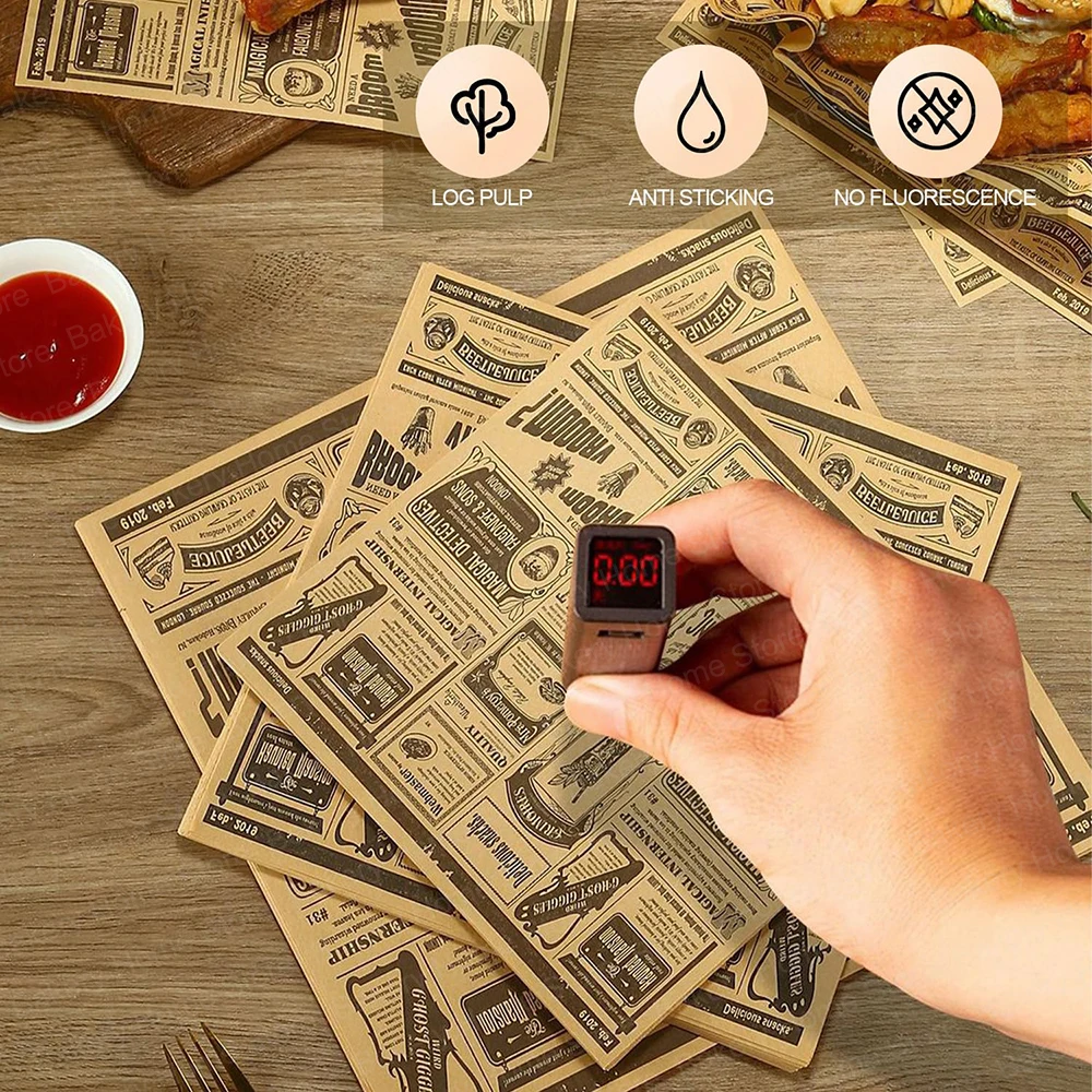 50PCS Deli Paper Sheets 22x22CM Greaseproof Newsprint Vintage Craft Paper Baking Mat Food Picnic for Party BBQ Restaurant