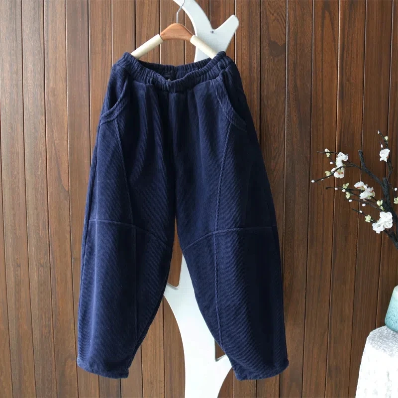 Осень 2022 Новинка Женские винтажные брюки Harun корейская мода женские вельветовые свободные брюки корейские брюки до щиколотки с эластичным поясом