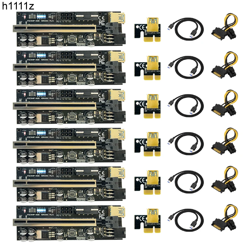 

Переходник PCIE для видеокарты, USB 3,0, 6 шт., Удлинительный Кабель-адаптер, переходник PCI Express X16 VER009C, переходник для майнинга биткоинов