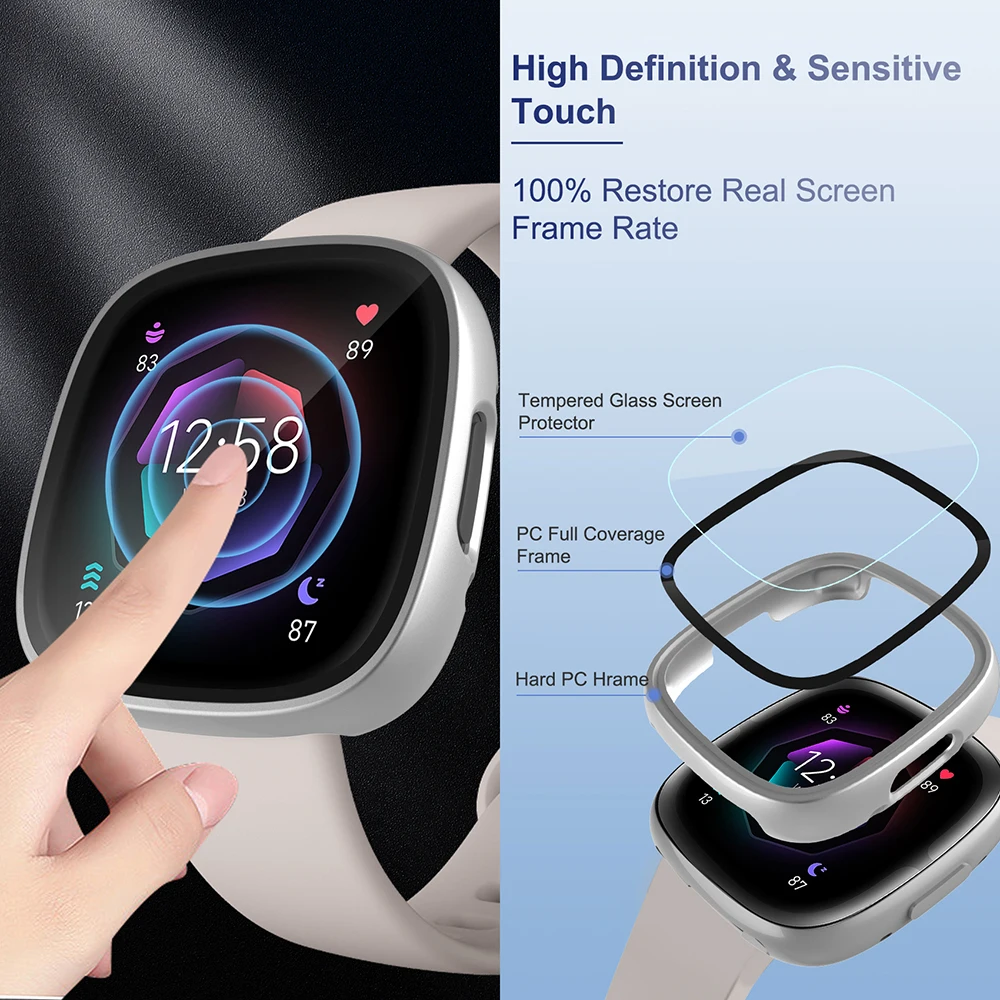 Case+Glass for Fitbit Versa PC Full Cover Screen Protector for