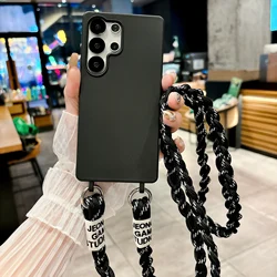 Braided Crossbody Strap Lanyard Silicone Phone Case - Candy Color Soft Cover - Galaxy S23 (BZGS - Black)
