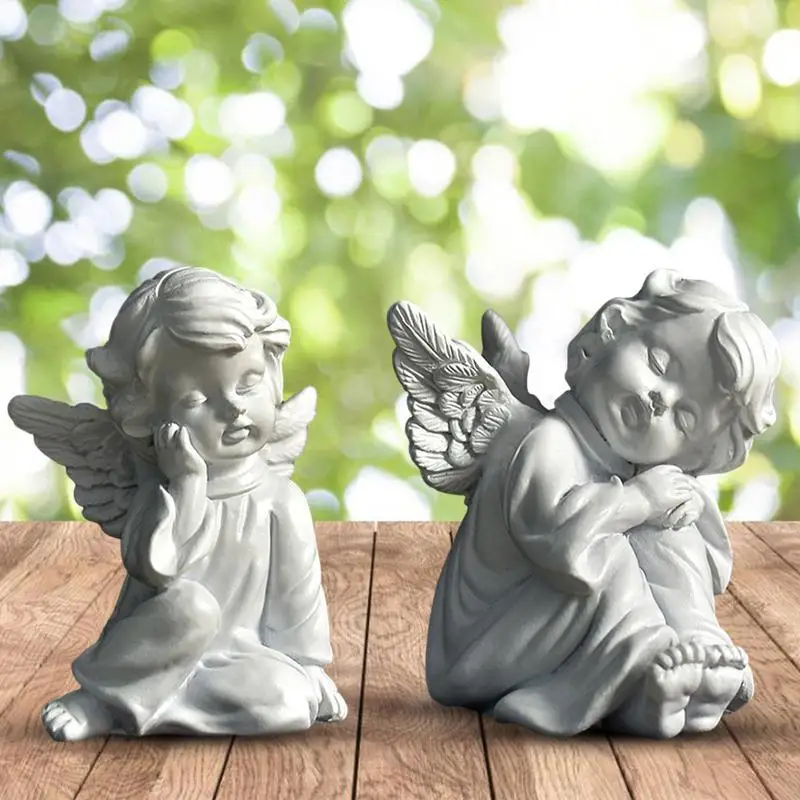 Cute Resin Fairy Girl Angel Handmade Wings Angel Sleeping Statue Little Angel Face In Hand Figurine Decor Adorabile Statua Di Cherubino