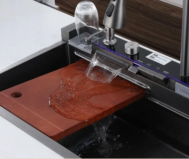 Kitchen Sink, Multifunctional Kitchen Sinks,Stainless Steel Waterfall Smart Washbasin, Multiple Sizes,with Digital Display 3