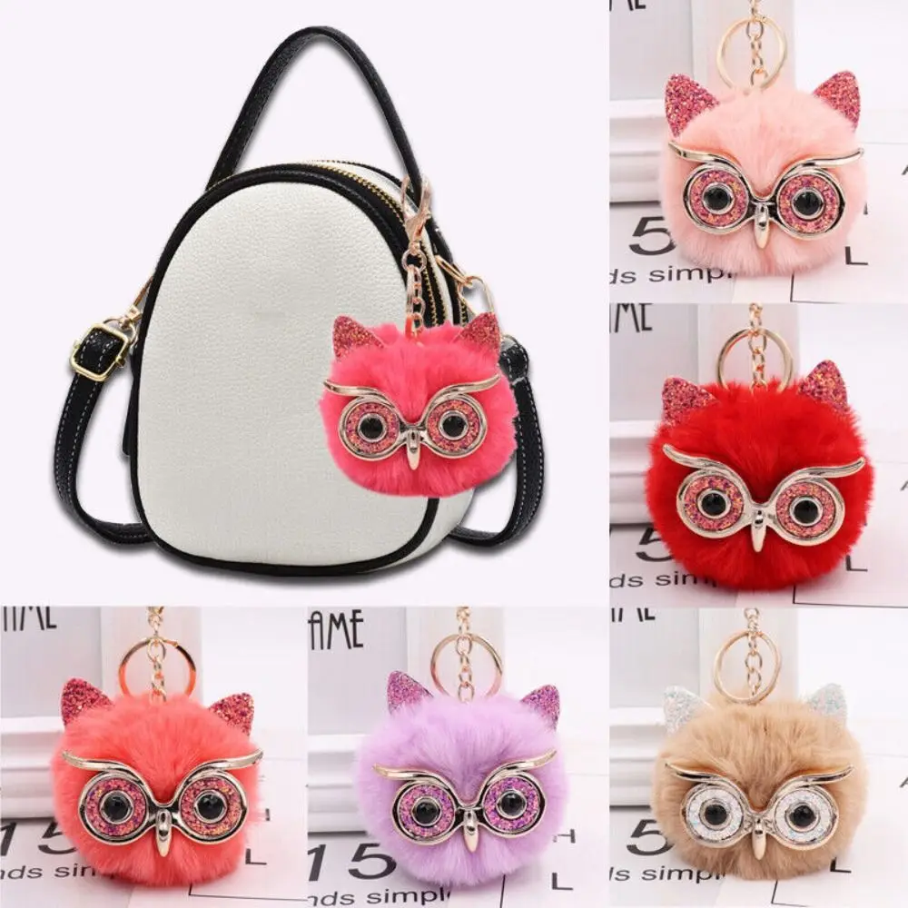 

2Pcs New Faux Otter Fur Keyring Plush Toy Keychain Owl Plush Keychain Charm Pompom Keychain Handbag Keyring