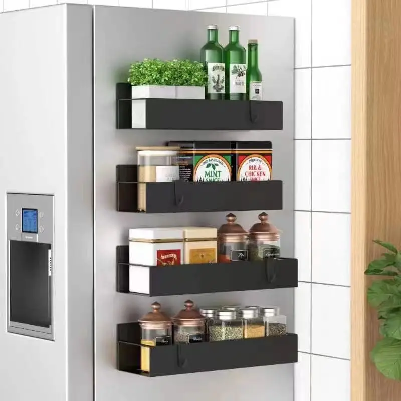 

Magnetic Fridge Racks Durable Wall Mounted Seasoning Storage Racks Multi Purpose Magnetical Spice Shelf Storage Organizer