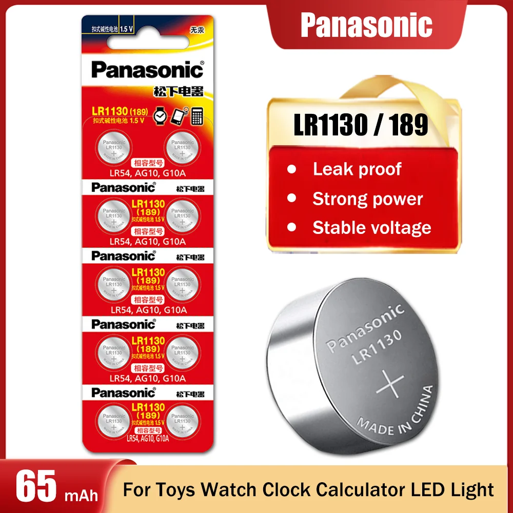 Panasonic Batería de botón alcalina para reloj de juguete, Original de 1,5 V, LR54, 189, 389, AG10, SR1130, luz LED, Uds.|Baterías primarias y secas| - AliExpress