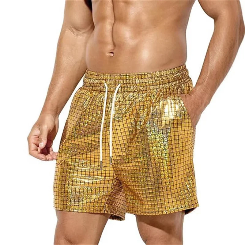 Été nouveaux hommes petits Shorts de plage extensibles or/argent/vert mode Homme confortable respirant pantalon court à carreaux