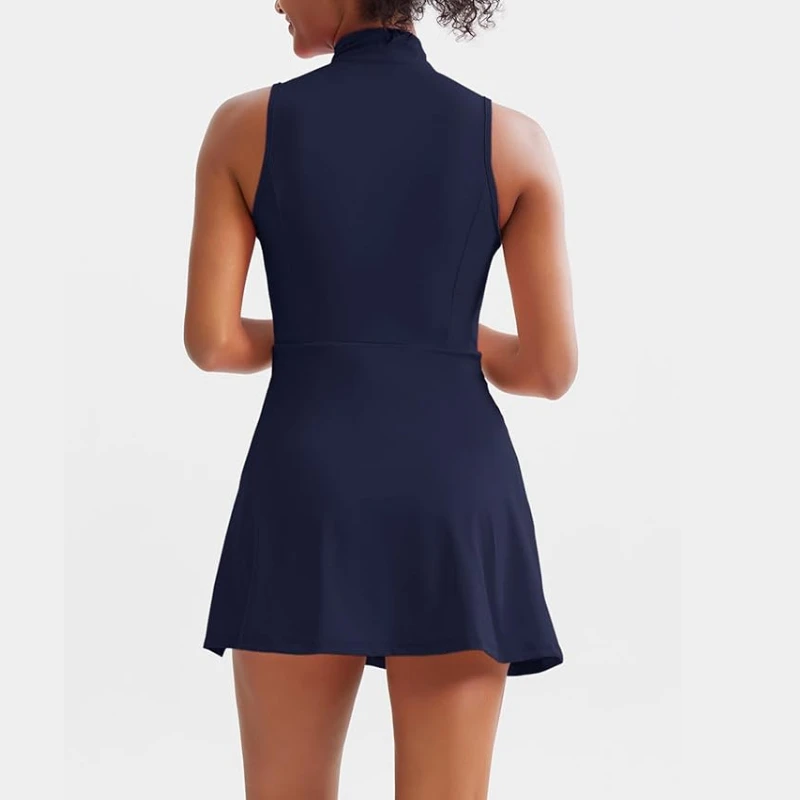 Sports clothing women tennis golf dress built-in shorts sleeveless with pockets wide shoulder straps cross twis
