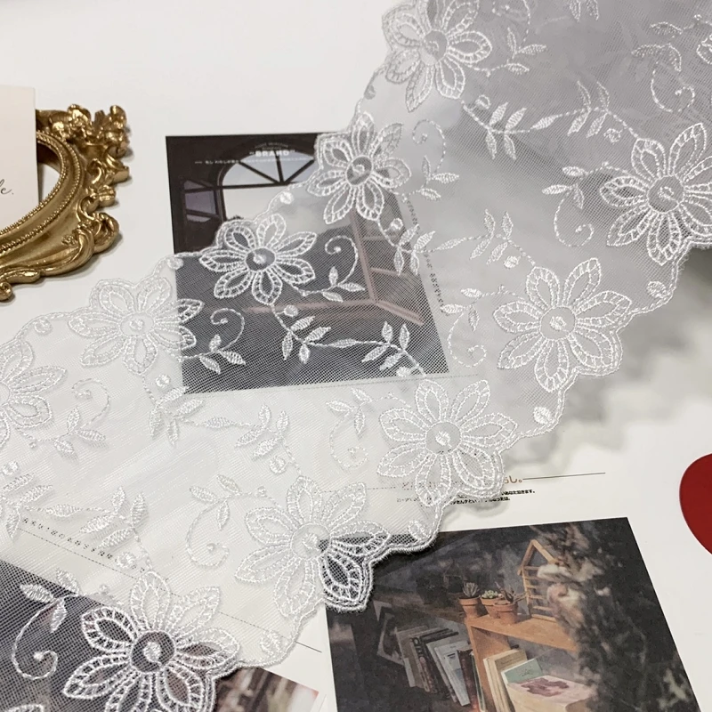 

15Yds Floral Embroidery White Mesh Lace Trim For Sewing Garment Accessories Underwear Bra Dress Decor Fabric