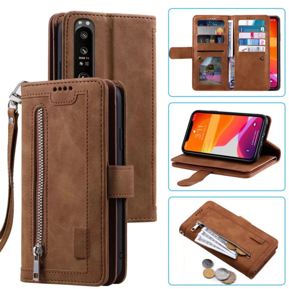 9 Cards Wallet Case For Sony Xperia 1 Iii Case Card Slot Zipper Flip Folio With Wrist Strap Carnival For Sony Xperia 1 Iii Cover