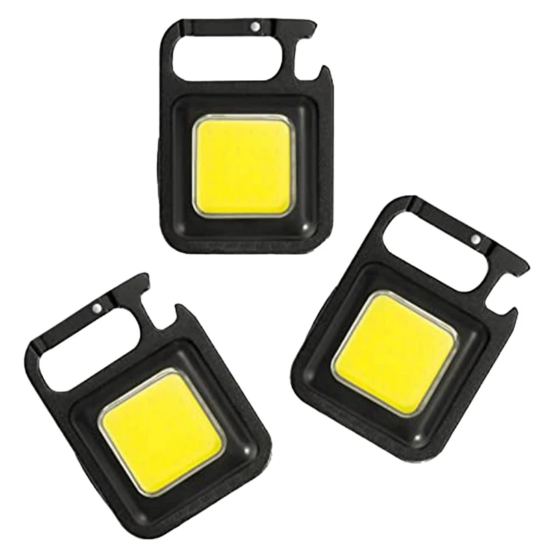 

3 Pack LED COB Light Rechargeable Pocket Keychain Flashlights, Three Modles Brightness, Bottle Opener Spare Parts