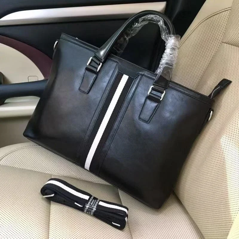 Luxury Bal Brand Briefcase Bag Fashion Striped Design Business Causal Men Real Leather Handbag Large Capacity Computer Handbag