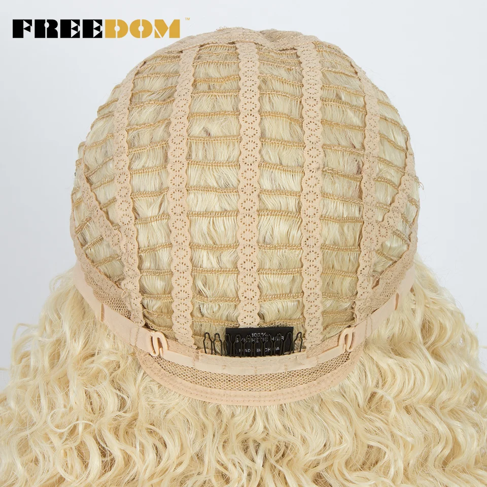 FREEDOM Synthetic Lace Front Wigs For Women 26 Inch Long Kinky Curly Blonde Wigs Heat Resistant Fiber Cosplay