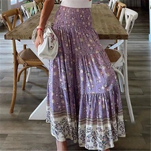 2022 Women's Floral Print Long Skirts High Waist Boho Maxi Skirt Casual Summer Fashion Sexy Pink Beach A-line Skirts
