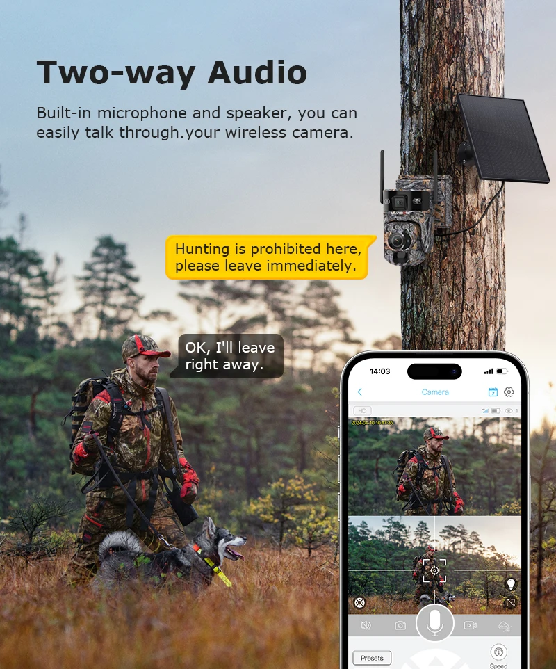 6K 12MP 4G Solar Hunting Trail Camera 60X ZOOM Wireless Outdoor Wildlife Camera
