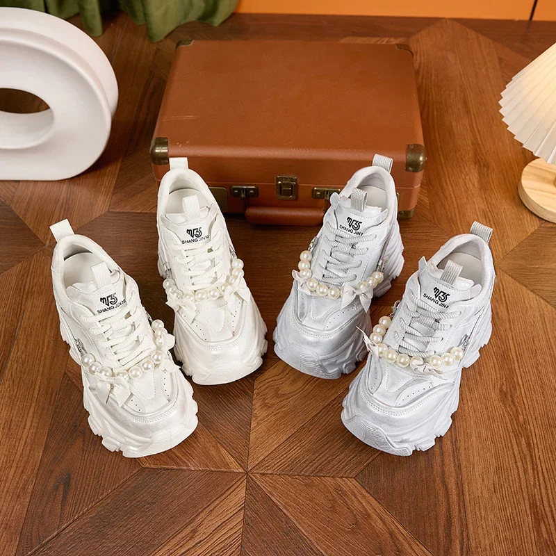 AUTUSPIN High Platform Chunky Shoes 2025 Women Fashion Beads Chains Decoration Sneakers Korean Style Female Vulcanized Shoes 43 AUTUSPIN High Platform Chunky Shoes 2025 Women Fashion Beads Chains Decoration Sneakers Korean Style Female Vulcanized Shoes - Image 3