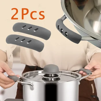 2pcs Silicone Anti-Scald Pot Handle Grip Cover Anti-slip Heat Resistant Pot Clip Holder Sleeve for Frying Cast Iron Skillet Pan