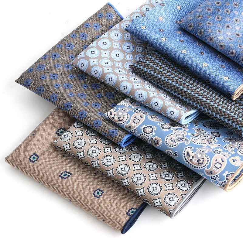 Men Pocket Square Light Coffee Beige Handkerchief Men Business Suit Pocket Towel Paisley Dot Blue Floral Handker Man Neckties