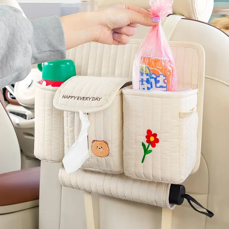 Creative Multifunctional Car Trash Can Tissue Box Rear Hanging Storage Bag Cute Car Interior