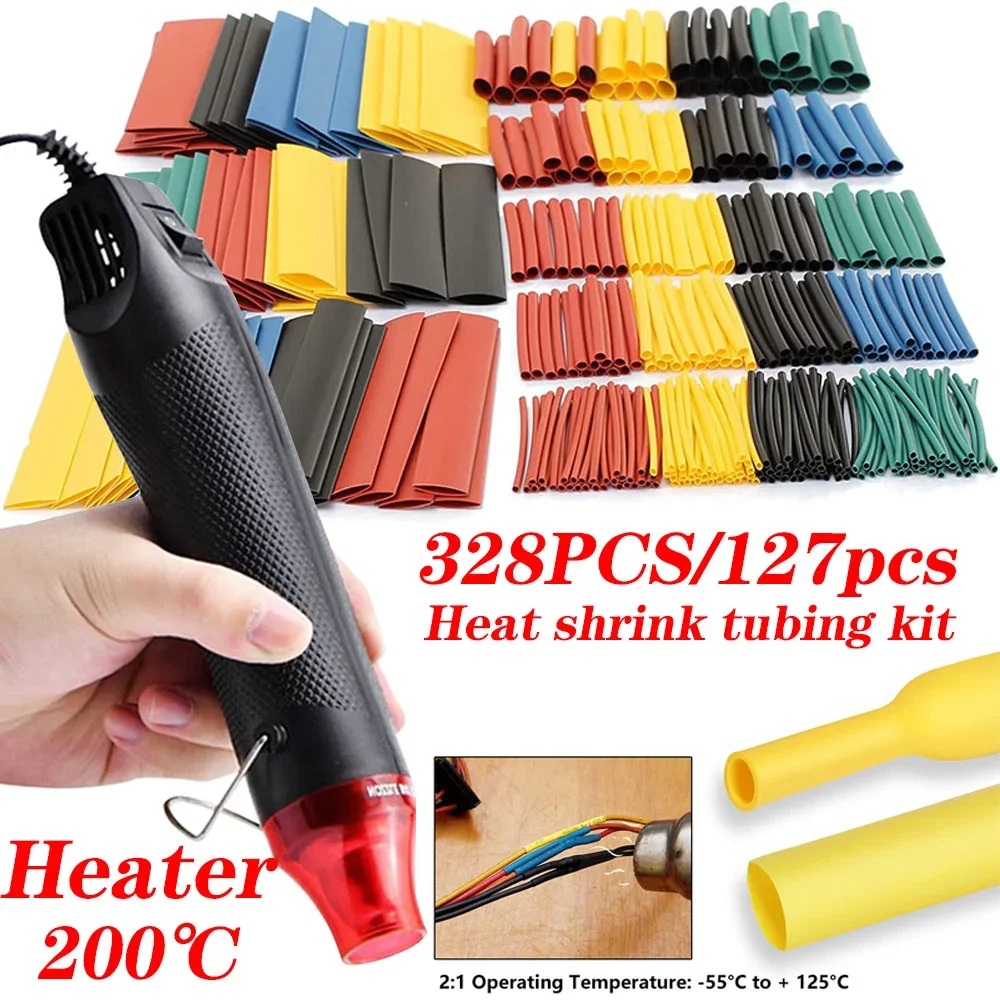 580/530/127PCS Heat Shrink Tubing kit 2:1 Shrinkable Wire Shrinking Wrap Tubing Wire Connect Cover Protection with Hot Air Gun 2