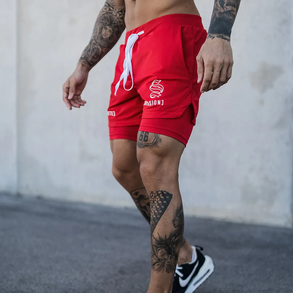 2023 New Men Bodybuilding Fashion Casual Shorts Woven Fast Dry Running Multi-color Summer Gym Fitness Sports Double Shorts