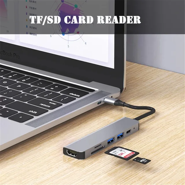 USB 3.0 Type-C Hub To HDMI Adapter 4K Thunderbolt 3 USB C Hub with Hub 3.0 TF SD Reader Slot PD for MacBook Pro/Air/Huawei Mate