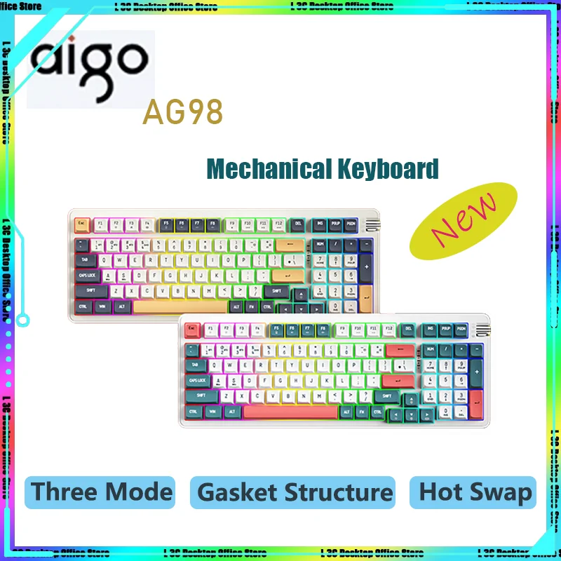 

aigo AG98 Customized Mechanical Keyboard Tri-mode Wireless 2.4g Bluetooth 5.0 RGB Gasket Laptop Pc Gamer Gift Gaming Keyboard